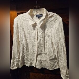 Jones New York Ivory Floral Textured Shirt